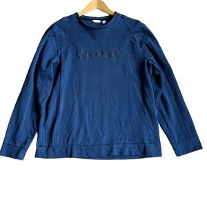 Calvin Klein Men's Blue Crew Neck Sweatshirt Black Textured Logo Size XL